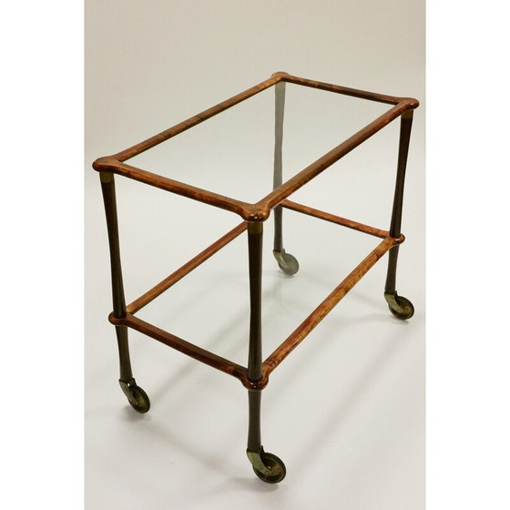 Image 1 of Midcentury trolley in hout en glas - 1950