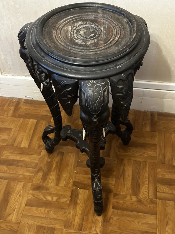 Image 1 of Olifantenkop voetstuk tafel van gezwart hout - houten slagtanden - Napoleon III