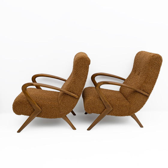 Image 1 of Toeschrijving aan Paolo Buffa Mid Century Moderne Italiaanse Bouclè Fauteuils, Paar
