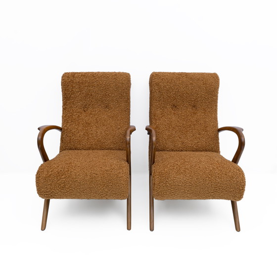 Image 1 of Toeschrijving aan Paolo Buffa Mid Century Moderne Italiaanse Bouclè Fauteuils, Paar