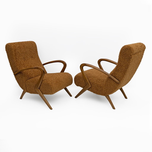 Toeschrijving aan Paolo Buffa Mid Century Moderne Italiaanse Bouclè Fauteuils, Paar