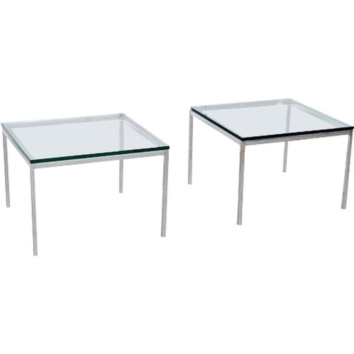 Paar vintage stalen en glazen salontafels van Florence Knoll, jaren 1970