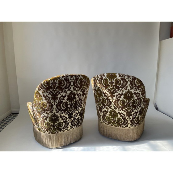 Image 1 of Paar vintage fauteuils van stof en hout, Denemarken 1970