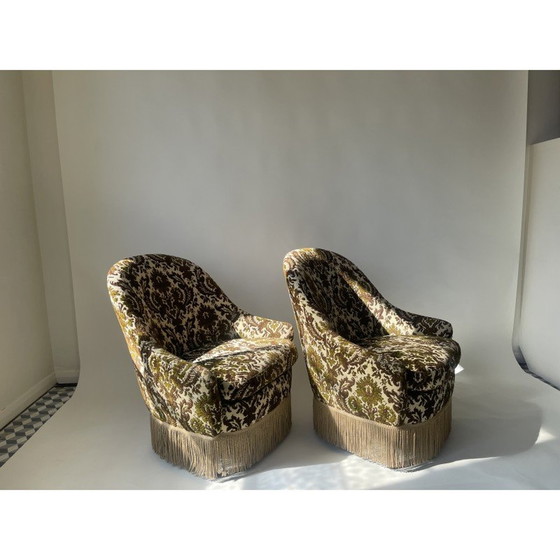 Image 1 of Paar vintage fauteuils van stof en hout, Denemarken 1970