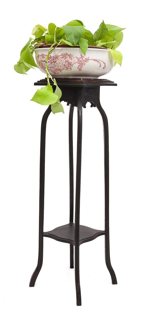 Image 1 of Sellette Noire Avec Plateau En Marbre, 1900