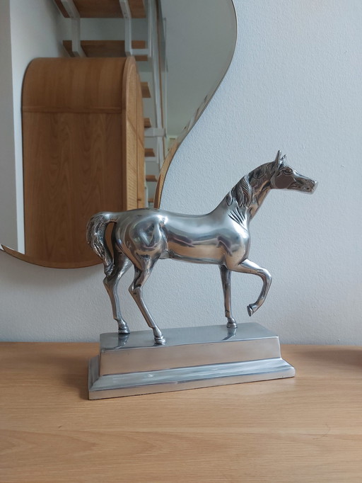 Vintage metalen paard aluminium zilver