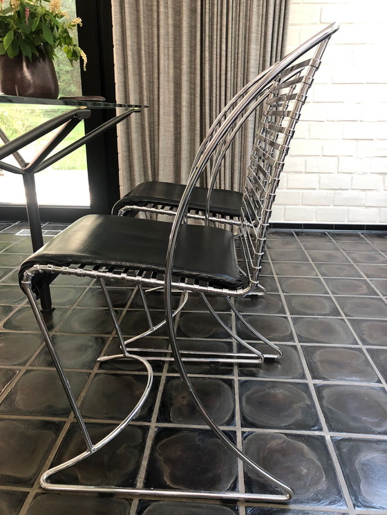 Image 1 of 5x Vintage verchroomde metalen eetkamerstoelen