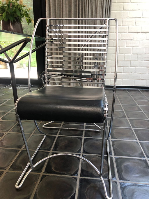 5x Vintage verchroomde metalen eetkamerstoelen