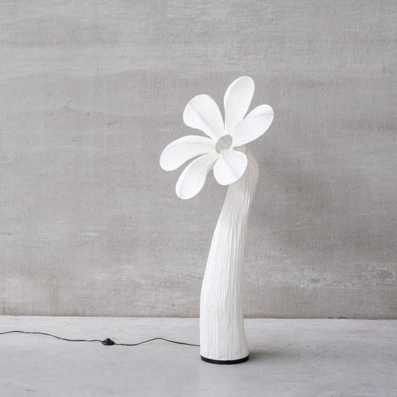 Image 1 of Eigentijdse vintage vloerlamp met bloemen in stof en metaal, België