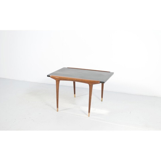 Image 1 of Vintage salontafel van teakhout en messing, Frankrijk 1960