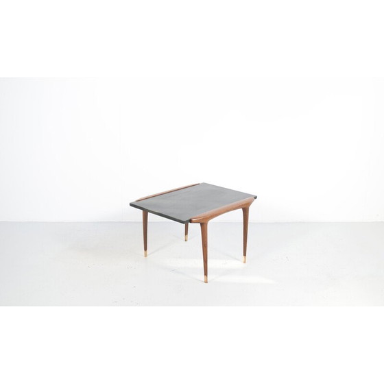 Image 1 of Vintage salontafel van teakhout en messing, Frankrijk 1960