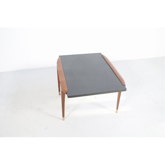 Image 1 of Vintage salontafel van teakhout en messing, Frankrijk 1960