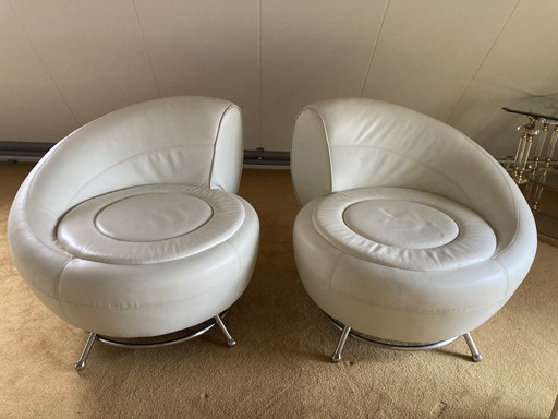 2x Vintage leren fauteuils