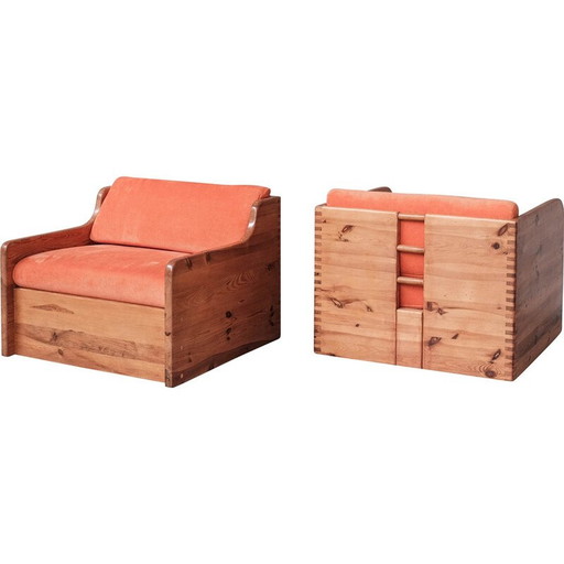 Paar grenen fauteuils uit de Mid Century, Nederland 1970