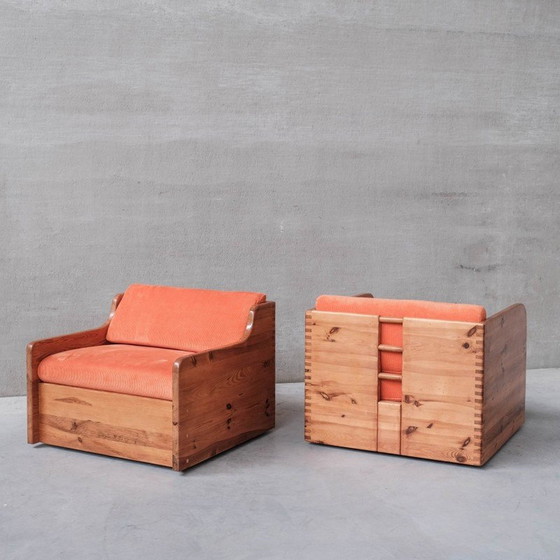 Image 1 of Paar grenen fauteuils uit de Mid Century, Nederland 1970