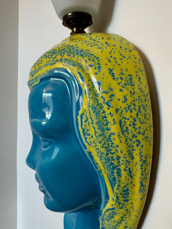 Image 1 of Vintage keramiek Pop Art gezicht wandlamp