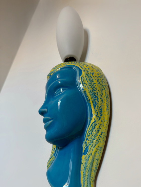 Image 1 of Vintage keramiek Pop Art gezicht wandlamp