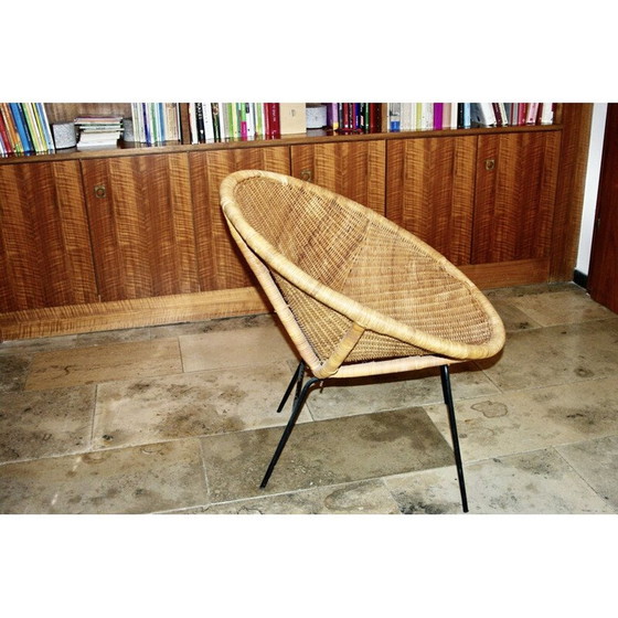 Image 1 of Vintage rieten en metalen fauteuil, Italië 1960