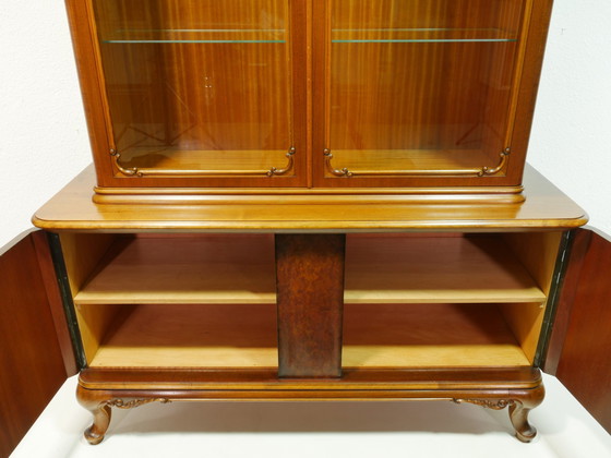 Image 1 of Vintage highboard, vitrinekast, Chippendale ontwerp, jaren 50, Duitsland