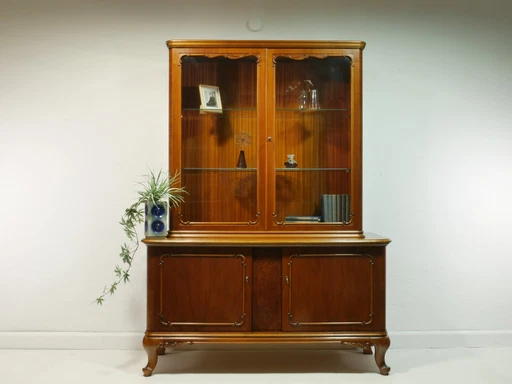 Vintage highboard, vitrinekast, Chippendale ontwerp, jaren 50, Duitsland