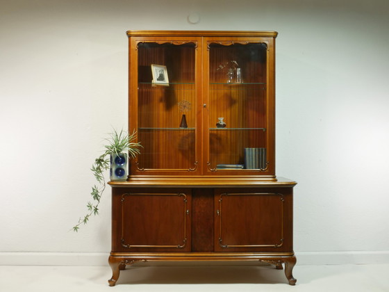 Image 1 of Vintage highboard, vitrinekast, Chippendale ontwerp, jaren 50, Duitsland