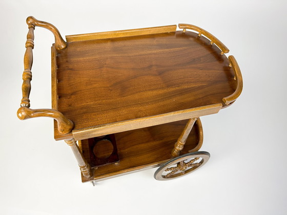 Image 1 of Vintage serveerwagen | houten bijzettafel op wielen