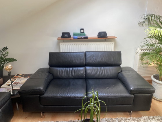 Image 1 of 2x Natuzzi Editions - Black Leather Sofa