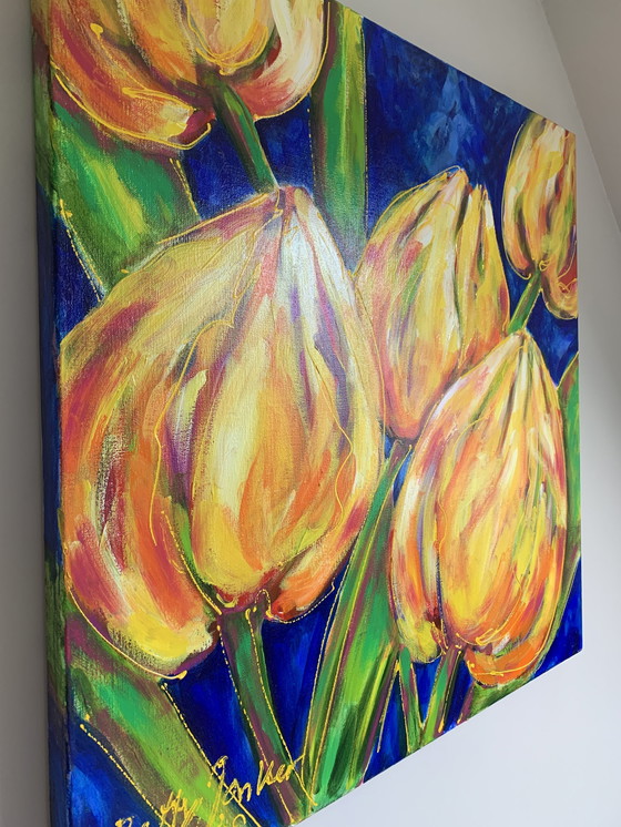 Image 1 of Betty Jonker Tulpen Acryl Op Canvas