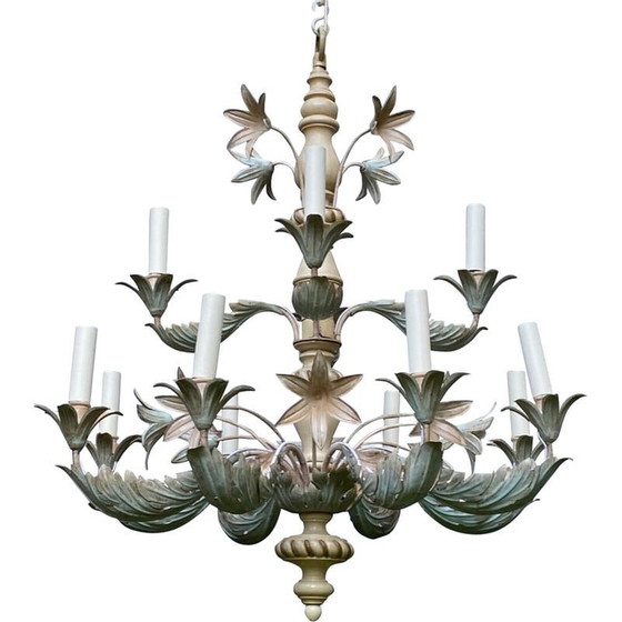 Image 1 of Vintage kroonluchter in hout en metaal voor Maison Baguès