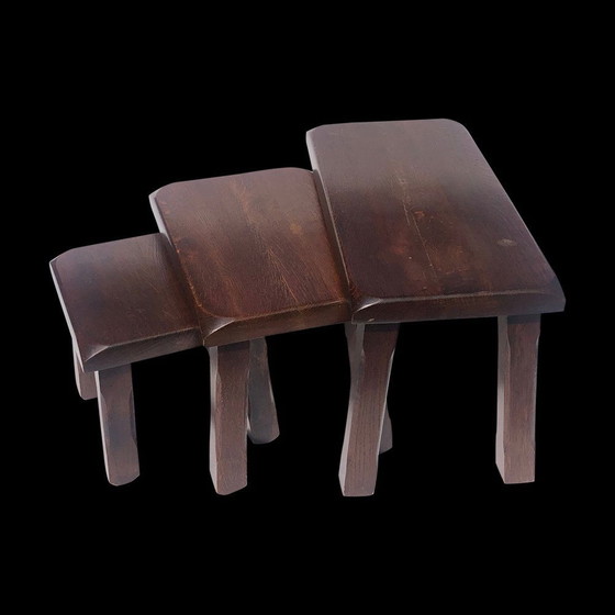 Image 1 of Nederlandse Brutalistische Eiken Nesting Tables, 1970S