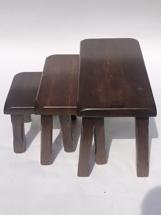 Image 1 of Nederlandse Brutalistische Eiken Nesting Tables, 1970S