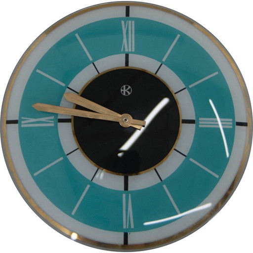 Vintage glazen en messing wandklok van Klenoty, Tsjecho-Slowakije 1960