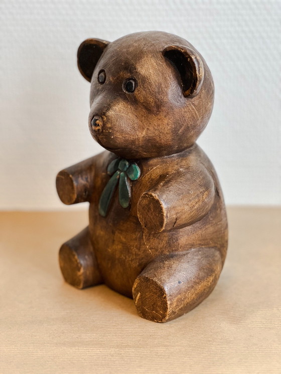 Image 1 of Vintage Handgesneden Teddybeer van Hout