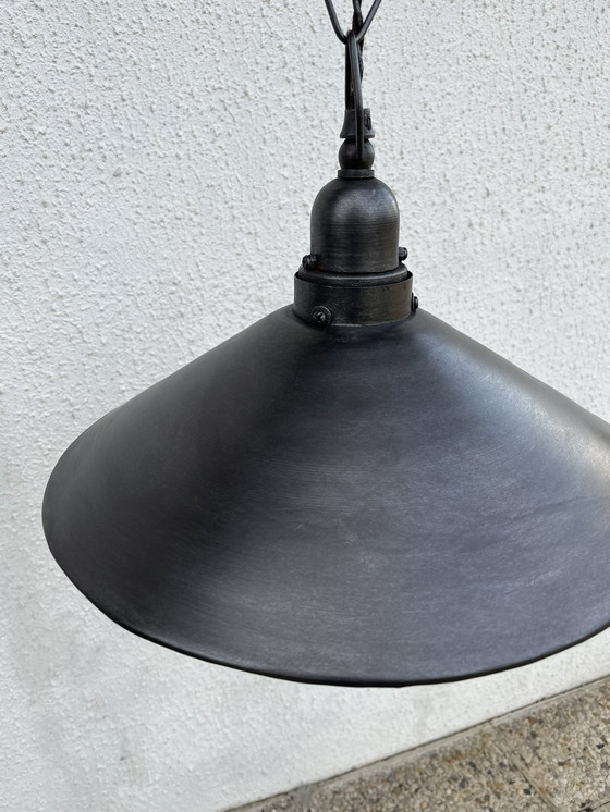 Image 1 of Industriële metalen hanglamp met spiegel