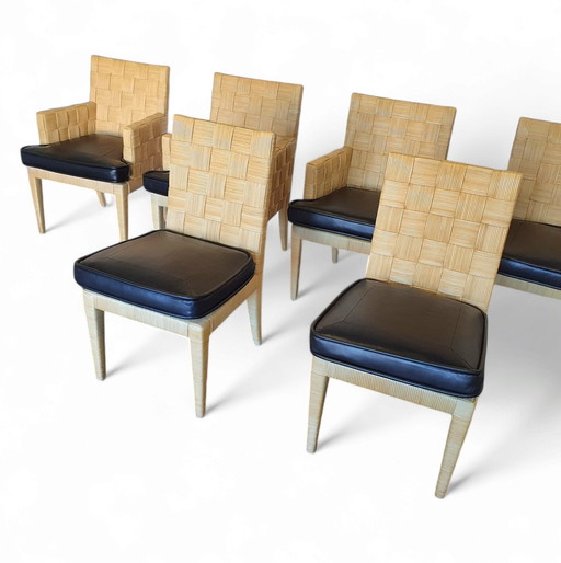 Donghia Block Island Chairs 1990S Met originele leren zittingen. 5 X Armleuningen, 2 X Zonder Door John Hutton.