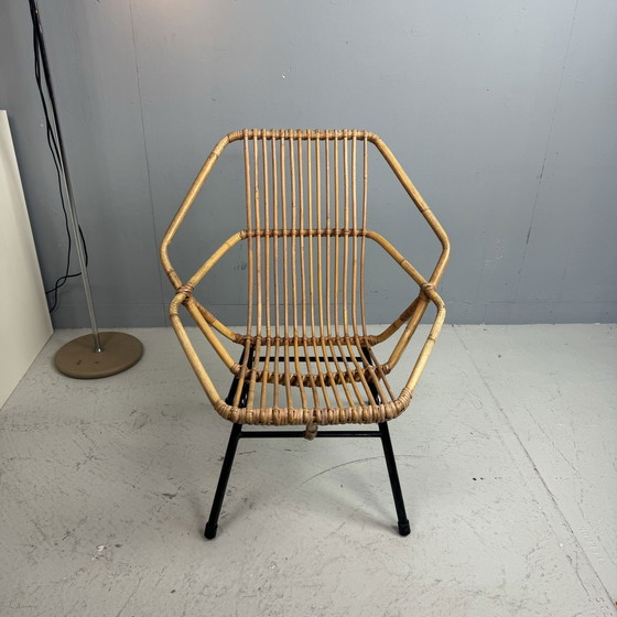 Image 1 of Vintage Rotan Fauteuil ‘Zeshoek’