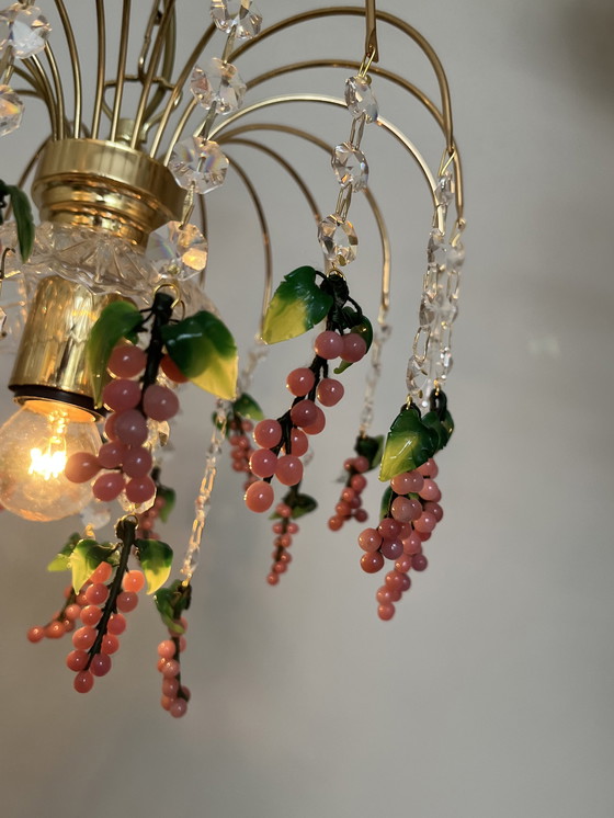 Image 1 of Vintage roze druiven kroonluchter hanglamp kristal geblazen 