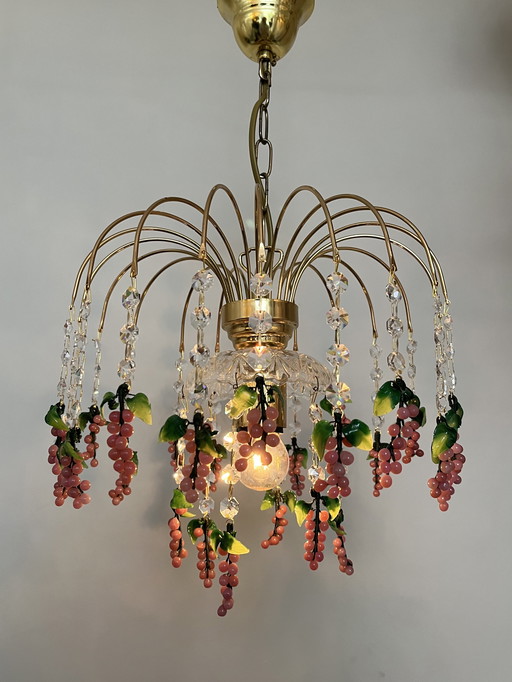 Vintage roze druiven kroonluchter hanglamp kristal geblazen 