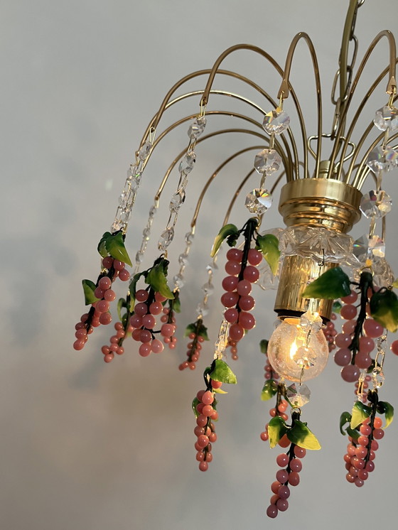 Image 1 of Vintage roze druiven kroonluchter hanglamp kristal geblazen 