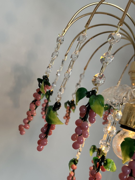 Image 1 of Vintage roze druiven kroonluchter hanglamp kristal geblazen 