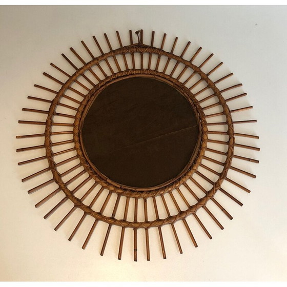 Image 1 of Vintage ronde spiegel in rotan, Frankrijk 1950