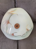 Vintage glazen teak plafonnière