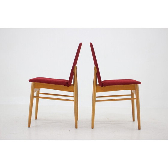 Image 1 of Set van 6 vintage essenhouten eetkamerstoelen, Tsjecho-Slowakije 1960