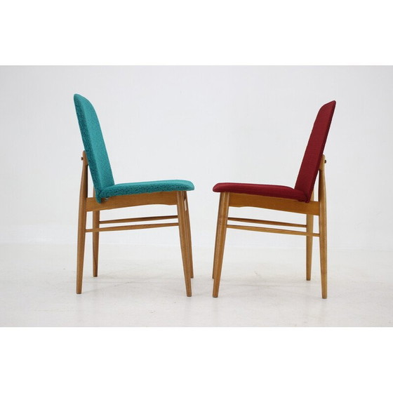 Image 1 of Set van 6 vintage essenhouten eetkamerstoelen, Tsjecho-Slowakije 1960