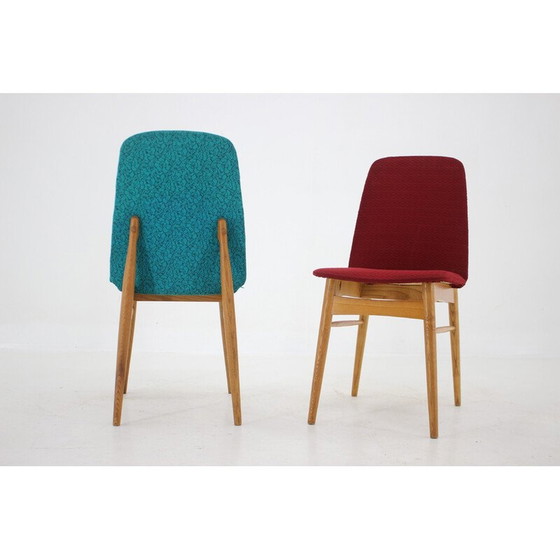 Image 1 of Set van 6 vintage essenhouten eetkamerstoelen, Tsjecho-Slowakije 1960
