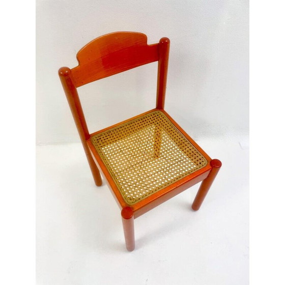 Image 1 of Set van 6 mid-century stoelen in oranje hout, Italië 1960