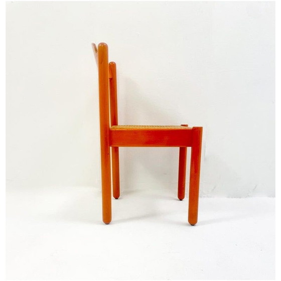 Image 1 of Set van 6 mid-century stoelen in oranje hout, Italië 1960