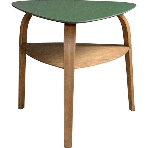 Vintage "Bow wood" driepoot salontafel in gebogen eiken en essenhout van Hugues Steiner, 1950