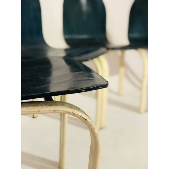 Image 1 of Set van 4 vintage houten en metalen stoelen