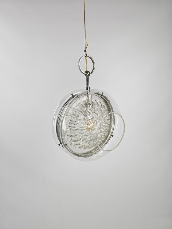 Image 1 of Hanglamp Italië Glas En Chroom Jaren 60